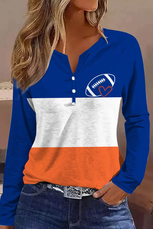 Football Graphic Notched Neck Top Peacock Blue Trendsi 77ed34c2d39846a8acb33affd8b1102f-Max