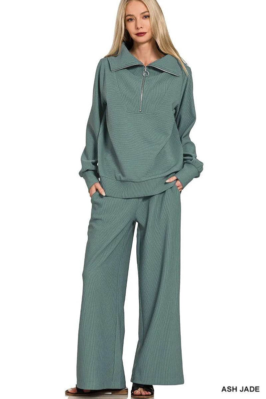 Zenana Ribbed High Neck Half Zip Pullover & Pants Set ASH JADE Trendsi 780cb07a00974c99b61876a553c6228a-Max-Origin