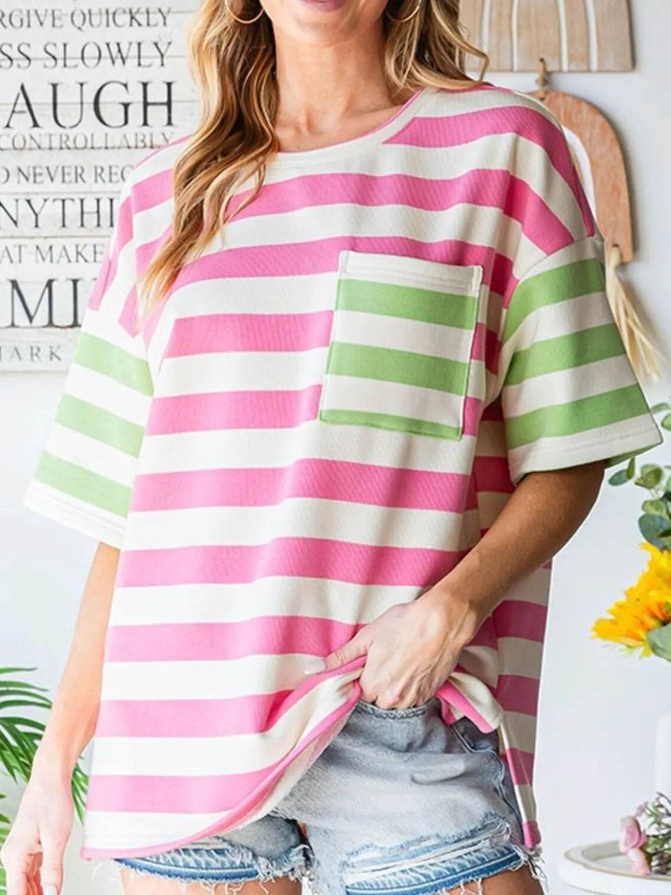 Striped Oversized Short Sleeve T-Shirt Trendsi 780e09c9-0603-45f1-9b08-e7dc2168c159-Max-Origin