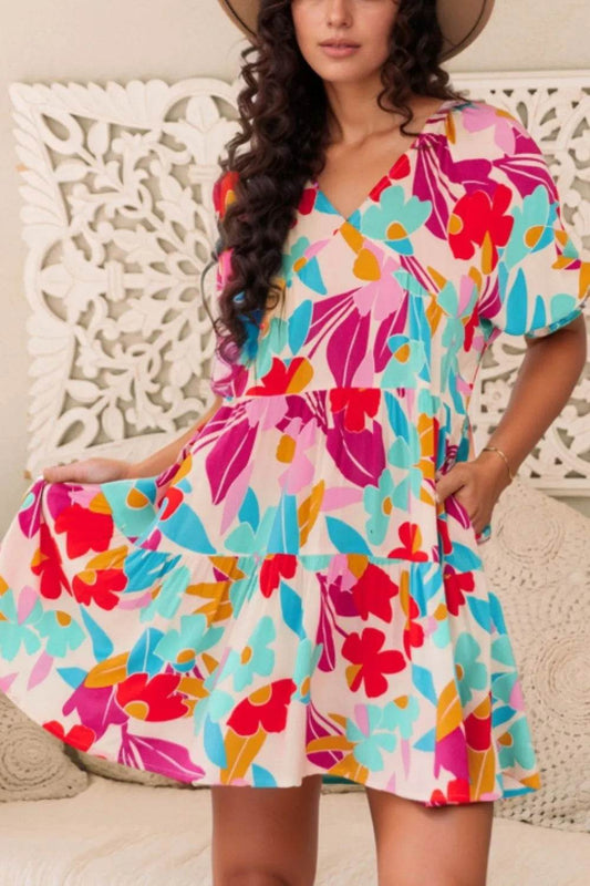 Floral Bubble Sleeve V Neck Tiered Ruffle Babydoll Dress Floral Trendsi 7810c5d8-5a8a-430c-9706-0159bd8b5d37-Max-Origin