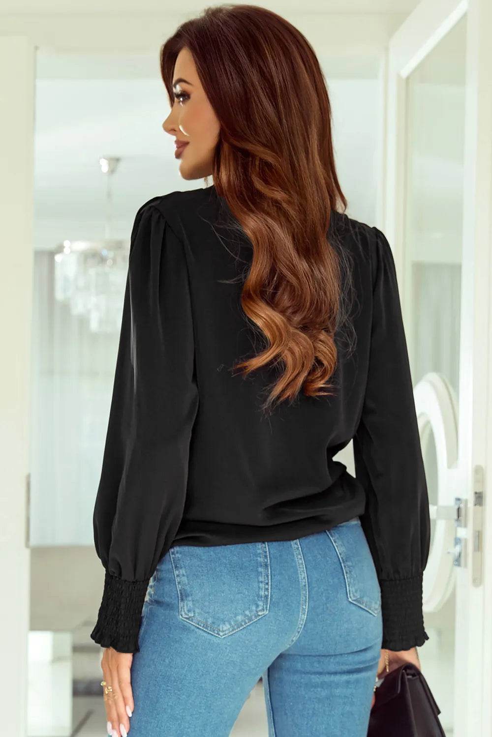Surplice Neck Lantern Sleeve Blouse Trendsi 7827d5a9585248fca55dbd505c8257be-Max