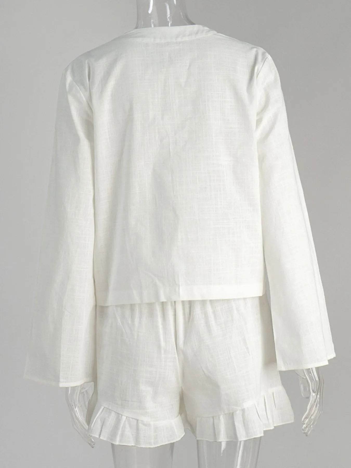 Tie Front Long Sleeve Top and Shorts Set Trendsi 78347376-89c7-442e-90fb-c639463e048c-Max-Origin