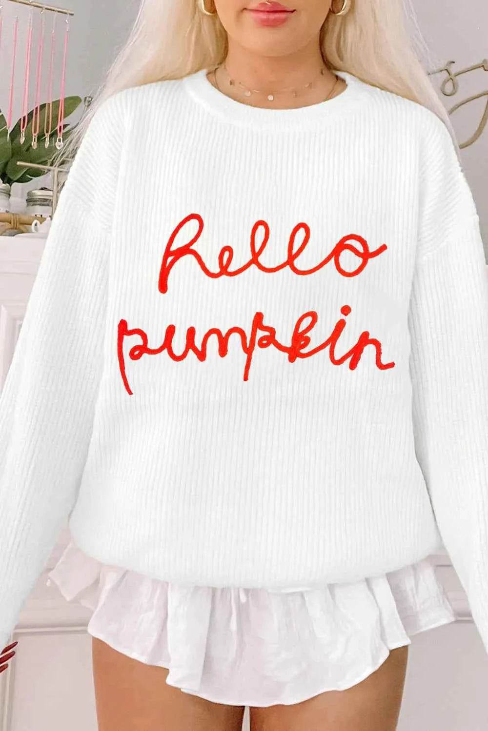 HELLO PUMPKIN Round Neck Long Sleeve Sweater Trendsi 784abe08-213f-4967-82fd-22ff8e8d49bb-Max