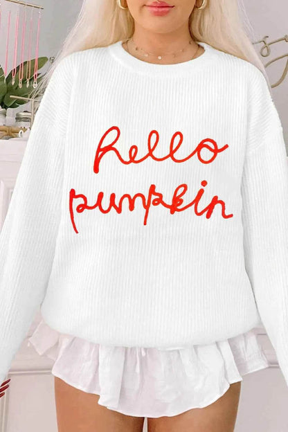 HELLO PUMPKIN Round Neck Long Sleeve Sweater Trendsi 784abe08-213f-4967-82fd-22ff8e8d49bb-Max