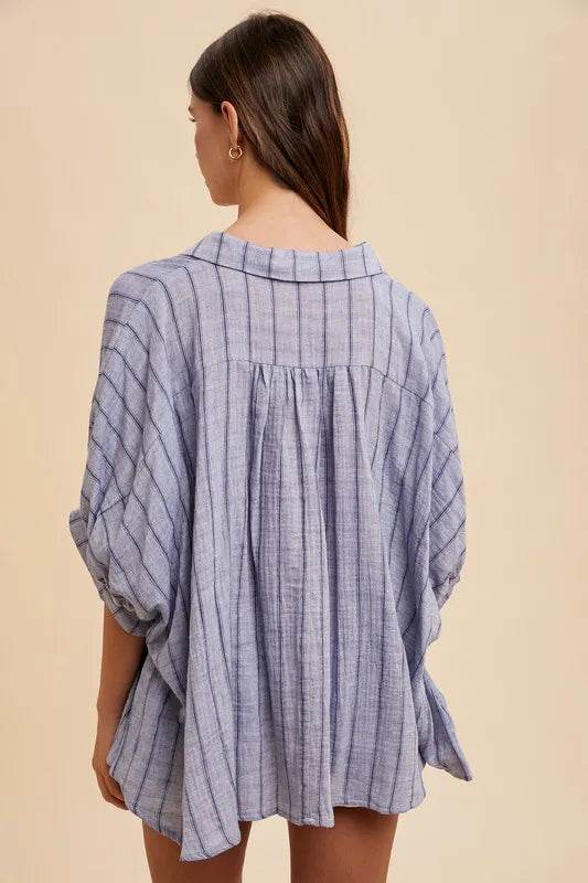 Annie Wear Striped Button Up Half Sleeve Shirt Trendsi 785afe58-1519-4d8d-98a3-4ae9805f0d45-Max