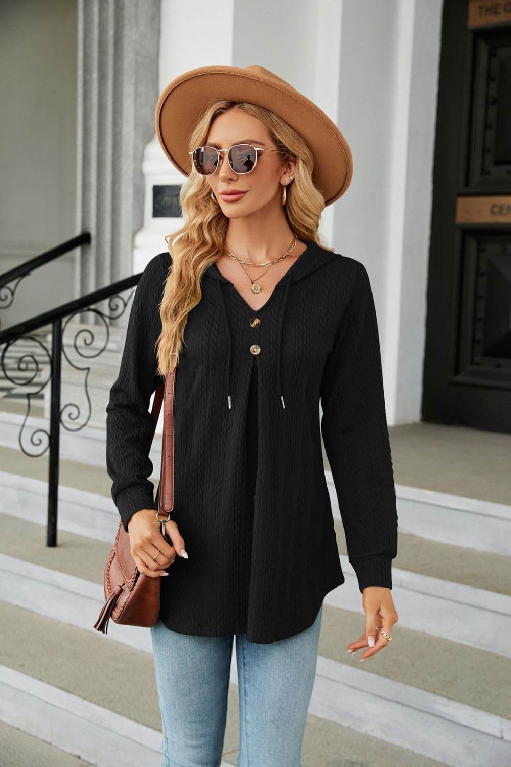Long Sleeve Hooded Blouse Black Trendsi 786dfc91c535433783e11a53ff1ad1c1-Max