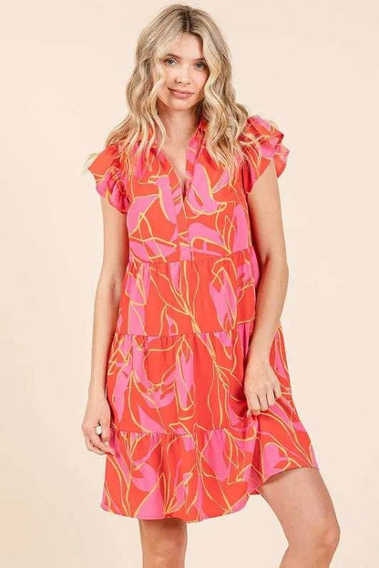 Mittoshop Leaf Print Ruffle Sleeve Tiered Mini Dress Coral Trendsi 7870c56d-efca-47ea-9c5f-d989ecc100d9-Max