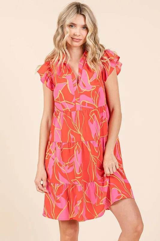 Mittoshop Leaf Print Ruffle Sleeve Tiered Mini Dress Coral Trendsi 7870c56d-efca-47ea-9c5f-d989ecc100d9-Max