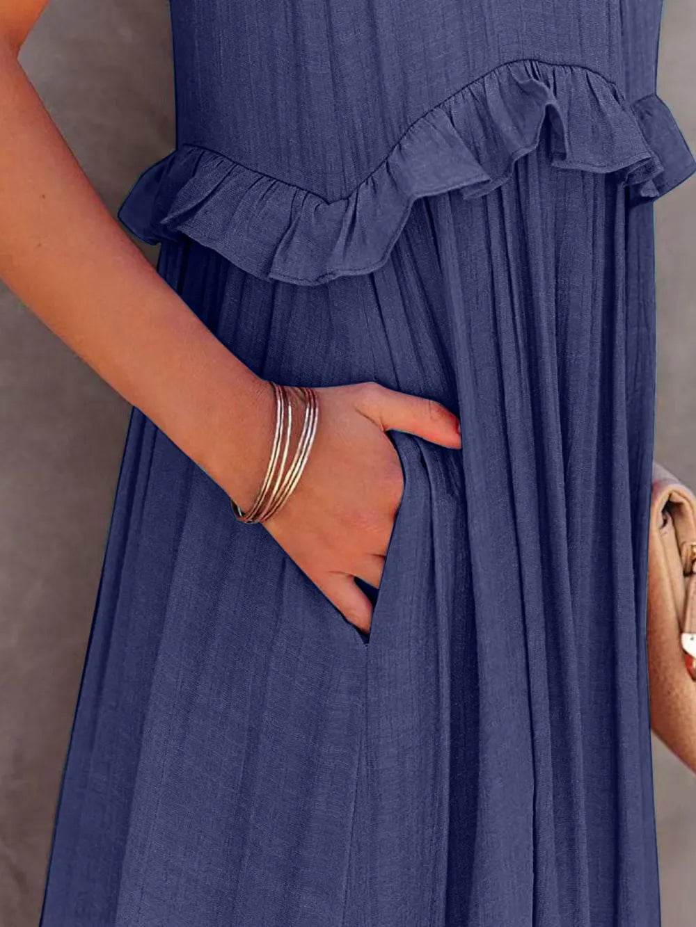 Ruffled Sleeveless Tiered Maxi Dress with Pockets Trendsi 7889950a-6454-4df0-82b0-73c99bede9c9-Max
