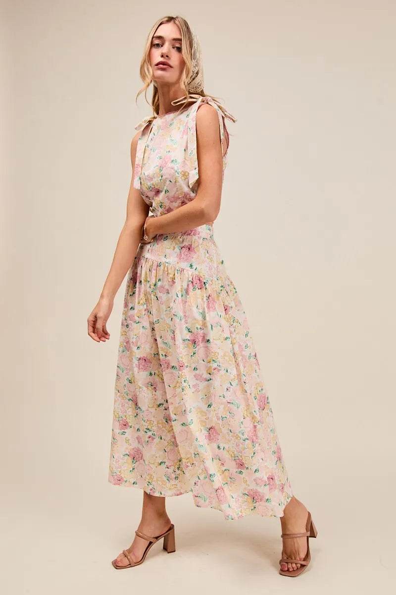 SO ME Floral Printed Woven Shoulder Bow Tie Top and Skirt Set Trendsi 789fa77305b8480199299e1b550f7cb8-Max-Origin