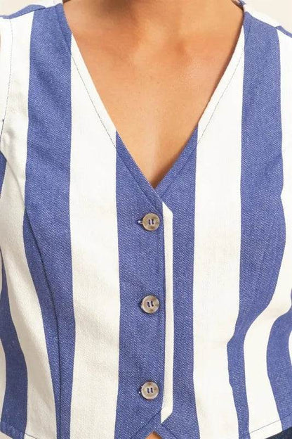 HYFVE Woven Striped V-Neck Button Down Vest Trendsi 78a387f8bfe948eb98241bdc66109a5e-Max-Origin