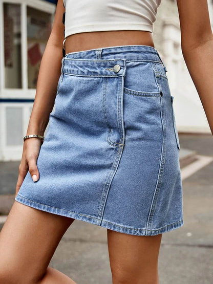 Pocketed High Waist Denim Skirt Trendsi 78ab1566-711b-493f-8cda-e89cd90b2d62-Max