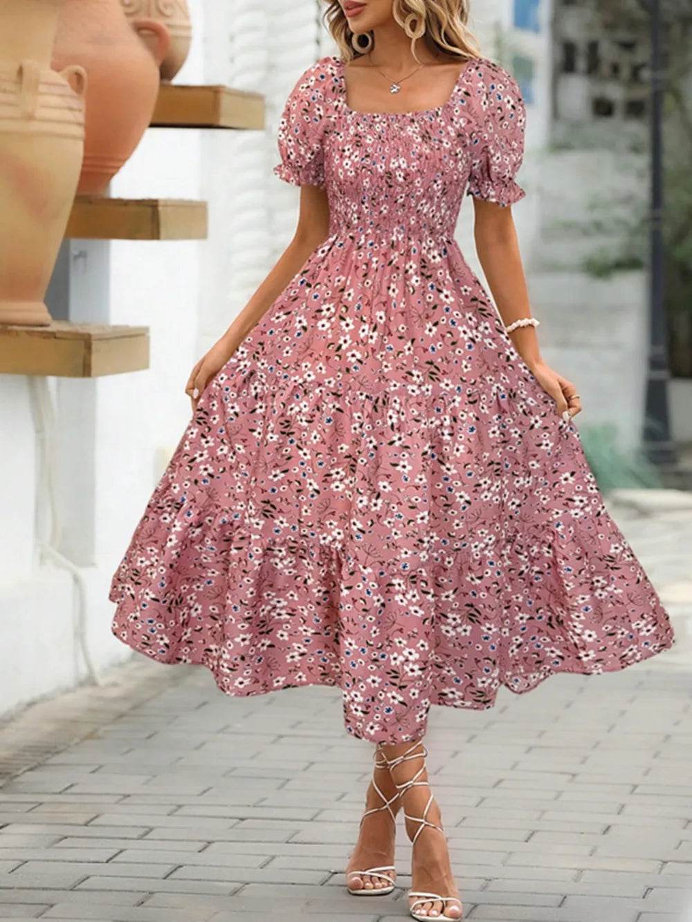 Floral Square Neck Short Sleeve Tiered Dress Trendsi 78c6e3c0-2aee-47a4-915b-4ddb9fa62d1f-Max