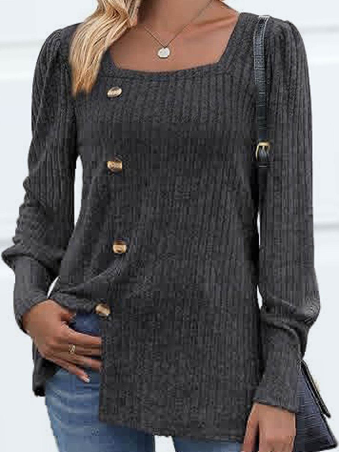 Decorative Button Square Neck Top Trendsi 78e4b99ef3f3444c924c11dc9369f7ca-Max