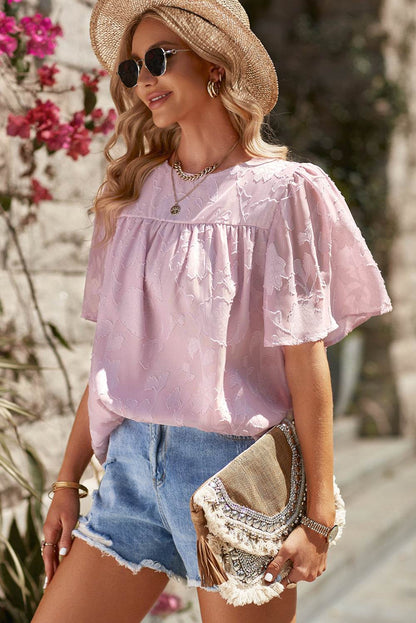 Round Neck Puff Sleeve Blouse Trendsi 78f111a7f356495c92a4d79f814de84a-Max