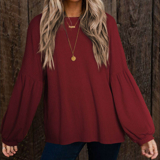 Round Neck Long Sleeve Ruched Blouse Wine Trendsi 791f2e53d2de4be6a034d7d199a3cb21-Max