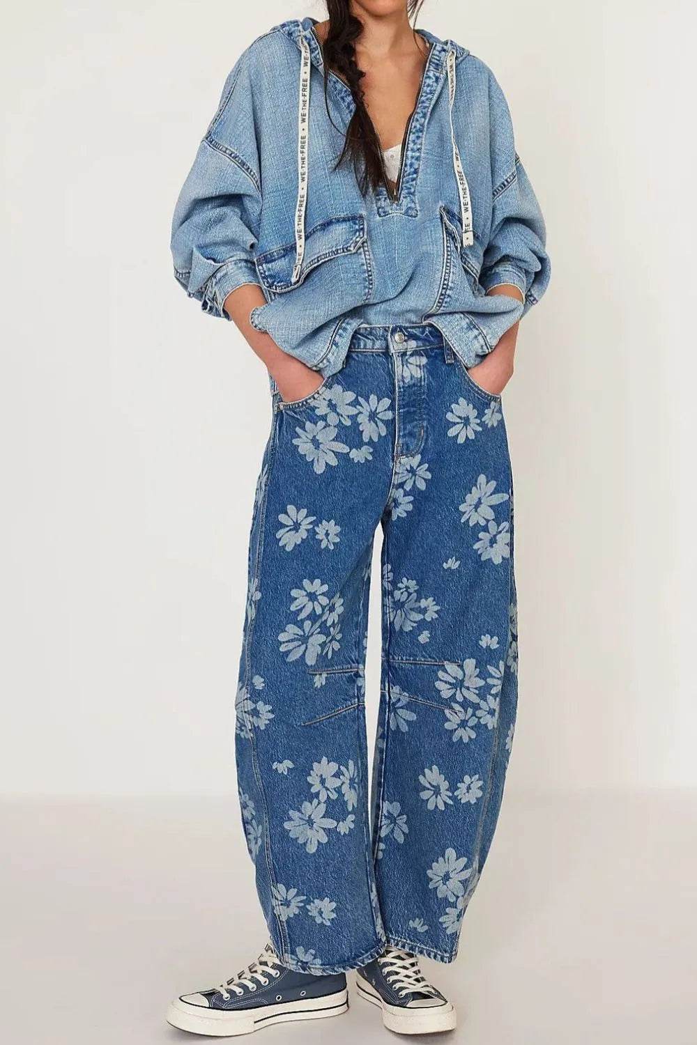 Flower Print Wide Leg Jeans Trendsi 79239af4-80b6-453d-ab27-f88e320a4acd-Max