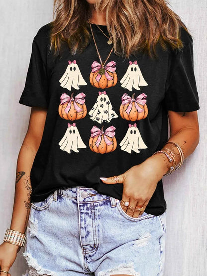 Halloween Bowknot Ghost Pumpkin Graphic T Shirt Black Trendsi 7942c24a5d114d34b53bca41c69b317a-Max-Origin