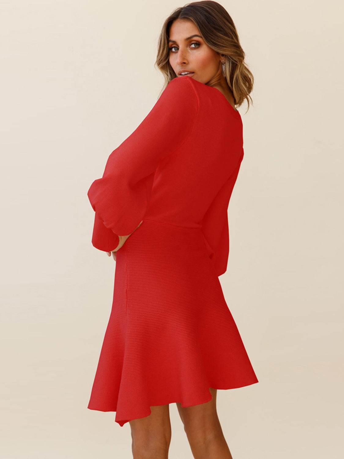 Round Neck Lantern Sleeve Sweater Dress Trendsi 7961a8d3042b47c68a096f0edfbce025-Max