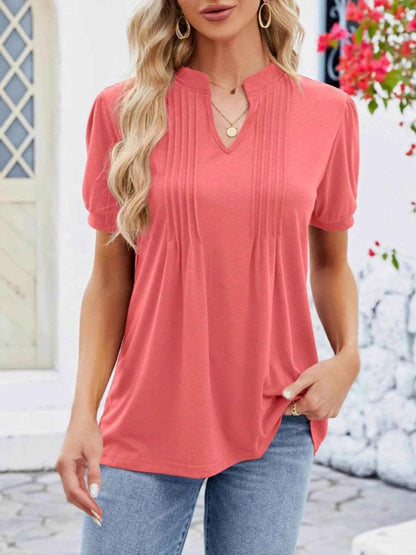 Notched Short Sleeve T-Shirt Orange Red Trendsi 796c2cef-c0a8-4577-9814-b96547f00fad-Max-Origin