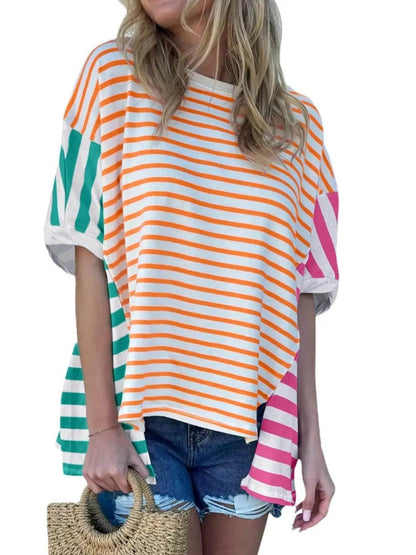 Colorful Striped Oversized T-Shirt Orange Trendsi 797572ff-a005-493f-b49d-55ae7bc015e2-Max-Origin