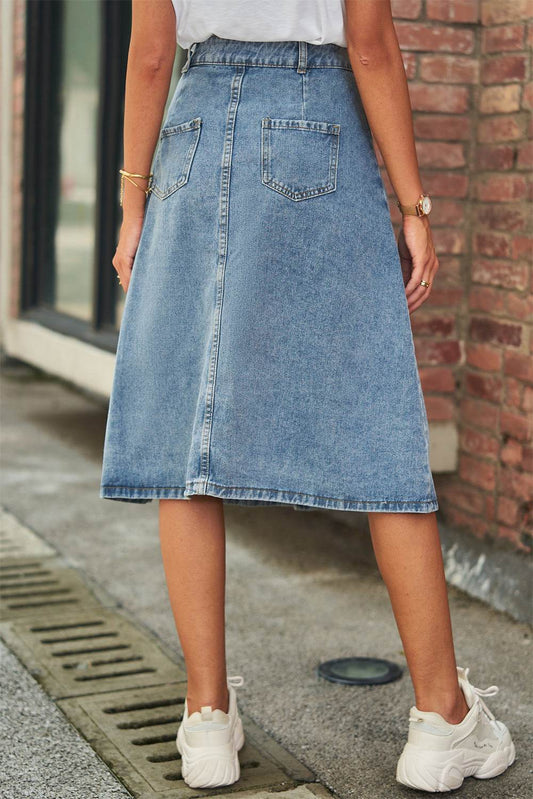 Button Front A-Line Denim Skirt Trendsi 79ad8787814d4159b3af187bdfa84779-Max