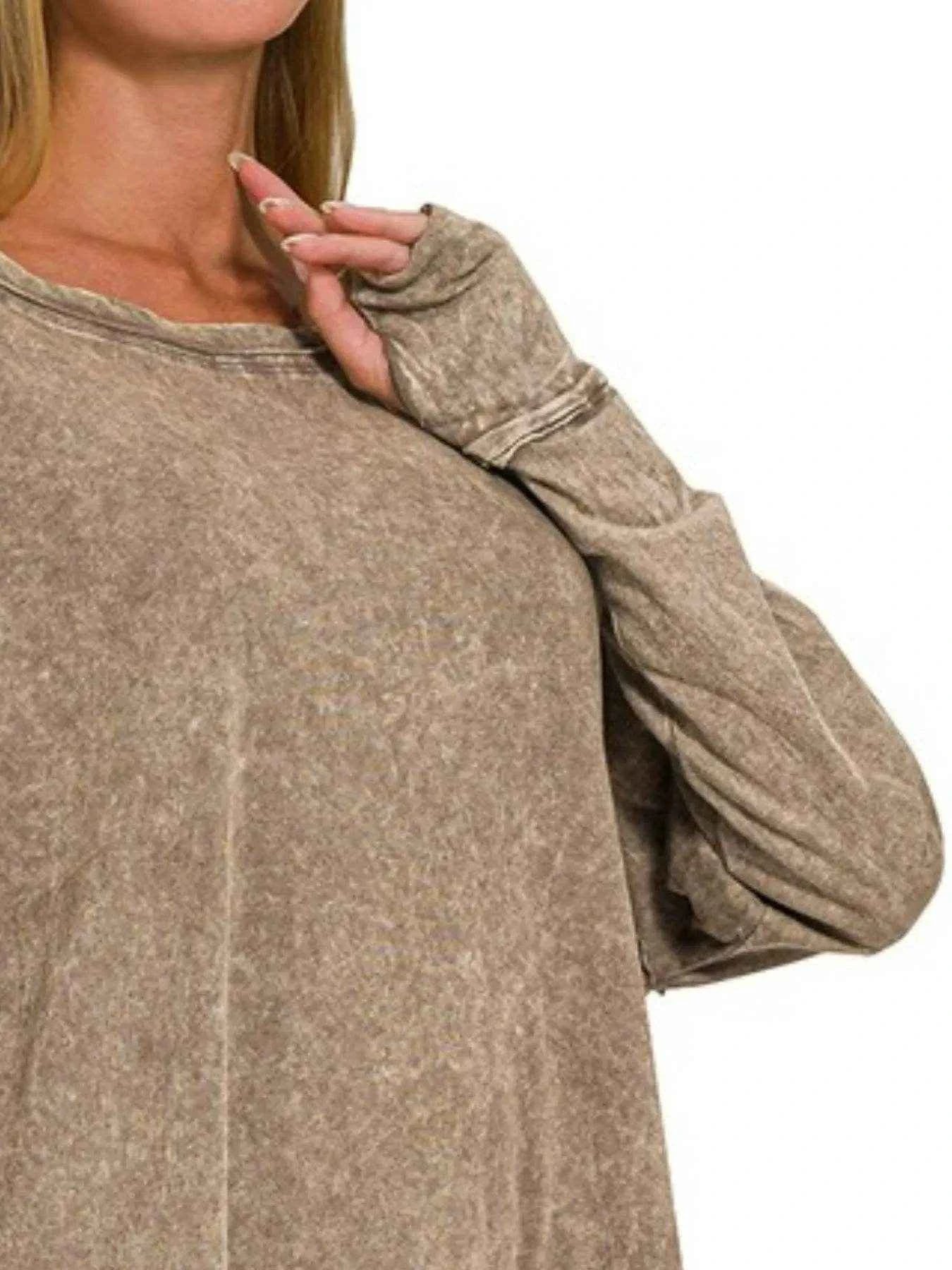 Zenana Crinkle Washed Thumb Hole Cuffs Long Sleeve Top Trendsi 79b633d1-055e-4618-9550-3c60ff1df791-Max-Origin