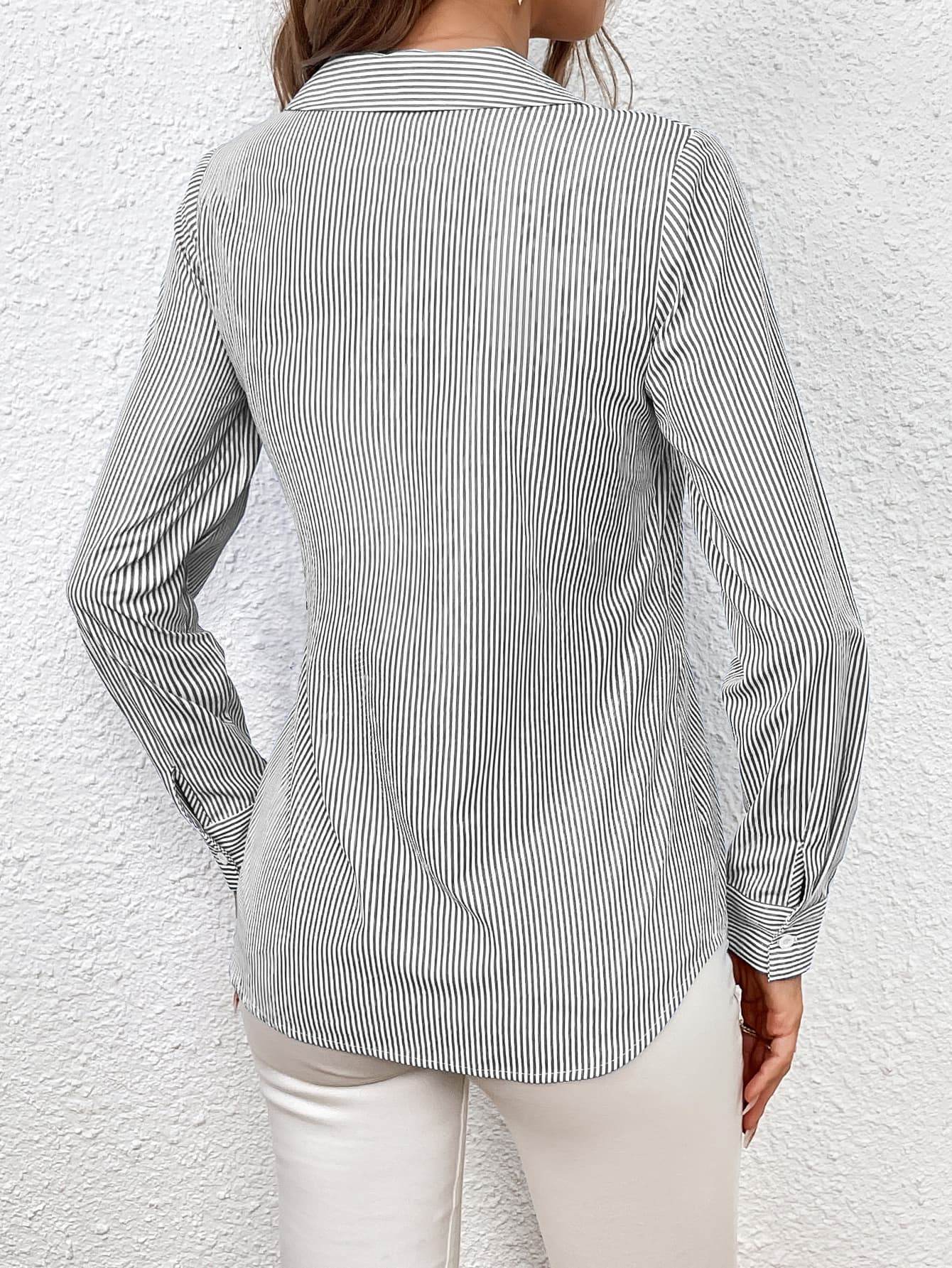 Ivy Lane Bow Tie Waist Johnny Collar Neck Striped Blouse Trendsi 79c2eca4a118488bb8bdd20b2bcd1054-Max