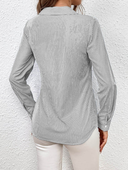 Ivy Lane Bow Tie Waist Johnny Collar Neck Striped Blouse Trendsi 79c2eca4a118488bb8bdd20b2bcd1054-Max