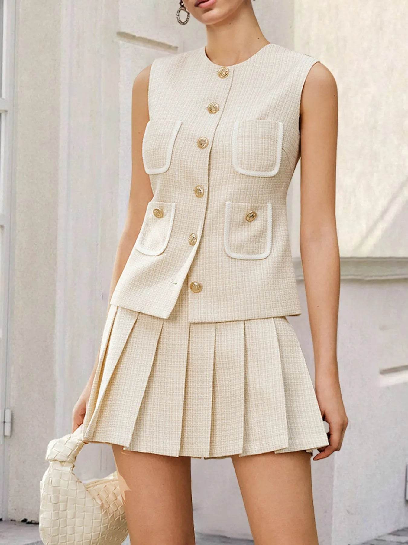 Tweed Button-Front Vest and Pleated Skirt Set Trendsi 79c69693-c376-4dee-975f-c31b62a0a0e0-Max-Origin