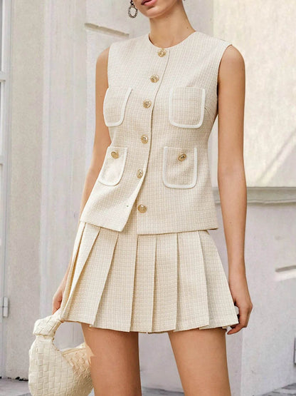 Tweed Button-Front Vest and Pleated Skirt Set Trendsi 79c69693-c376-4dee-975f-c31b62a0a0e0-Max-Origin