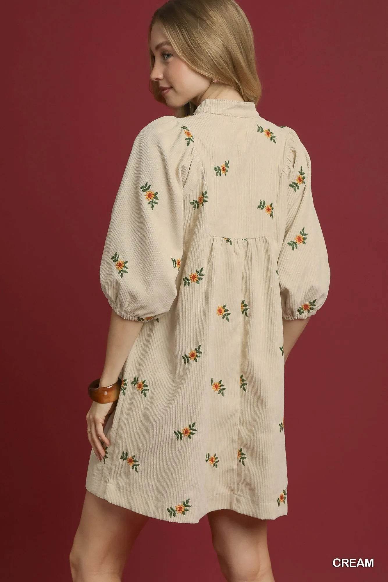 Umgee Corduroy Babydoll Dress with Floral Embroidery Trendsi 7a065568-663c-464d-abb4-58e8947ce23e-Max-Origin