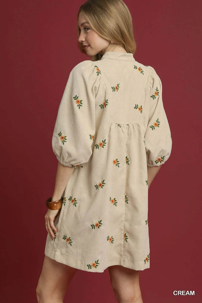 Umgee Corduroy Babydoll Dress with Floral Embroidery Trendsi 7a065568-663c-464d-abb4-58e8947ce23e-Max-Origin