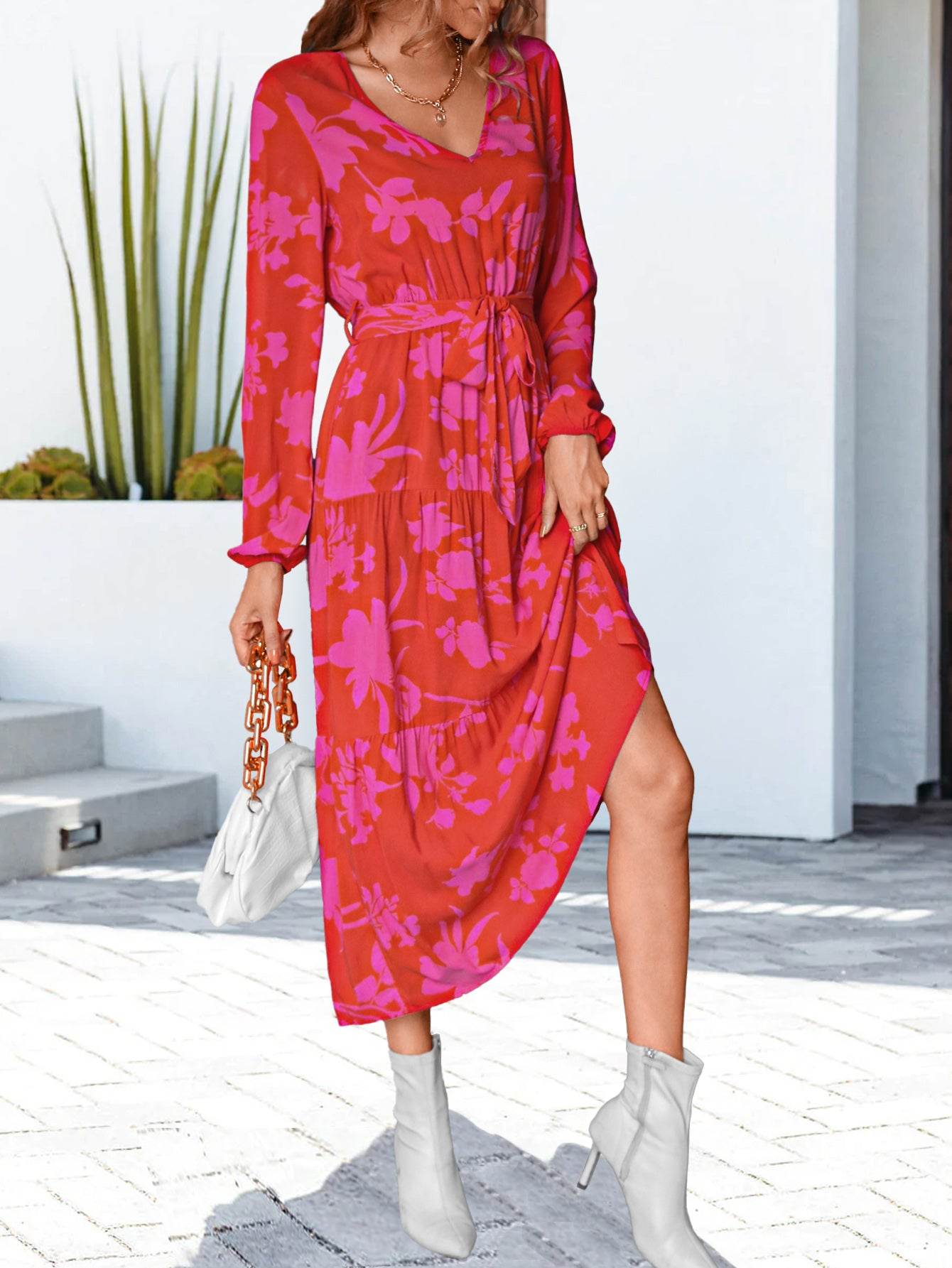 Floral V-Neck Long Sleeve Dress Trendsi 7a0e6afae99948a79858e53207ad12eb-Max