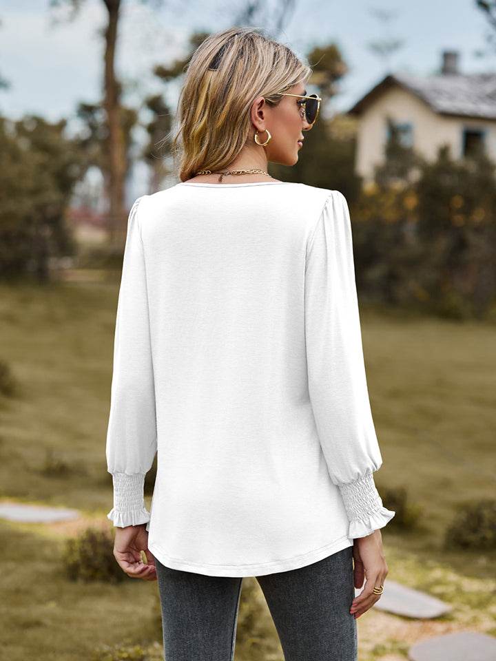 Puff Sleeve Pleated Blouse Trendsi 7a1b53cf725a40dfaea1fbf73e035b30-Max