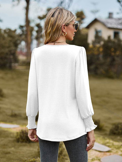 Puff Sleeve Pleated Blouse Trendsi 7a1b53cf725a40dfaea1fbf73e035b30-Max