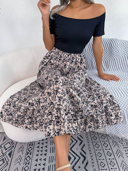 Printed Off-Shoulder Ruffle Hem Dress Trendsi 7a237a6c103d4bc9ab18a78894e71cb6-Max