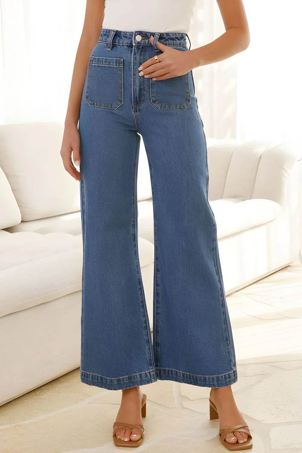 High Waist Bootcut Jeans with Pockets Trendsi 7a2fab91-2d9a-49a5-b264-7acce13e5d37-Max