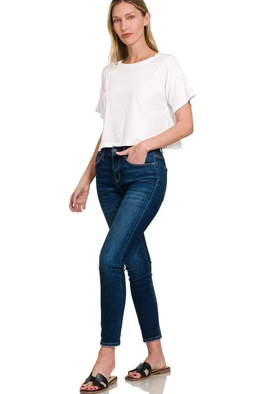 Zenana Ribbed Round-Neck Crop T-Shirt Trendsi 7a32711919734a5099f05affe6a69587-Max-Origin