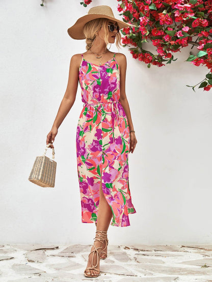 Printed Spaghetti Strap Front Slit Dress Trendsi 7a408b539325448d9703400b600fbe71-Max