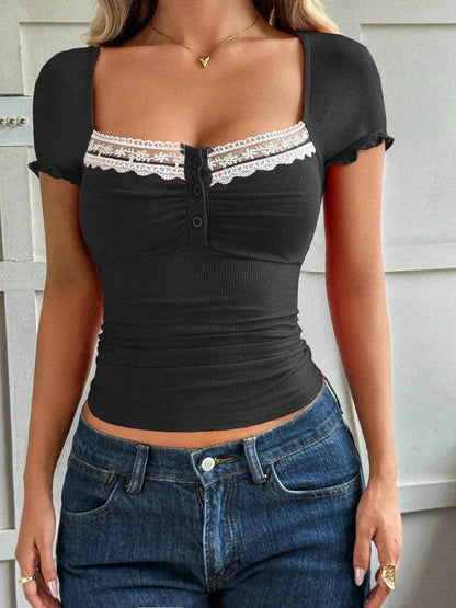 Lace Detail Short Sleeve T-Shirt Black Trendsi 7a47ee9070b4468ab6f6abbf0904f485-Max-Origin