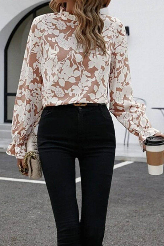 Floral Print Mock Neck Flounce Sleeve Blouse Floral Trendsi 7a4aacccfe45461a9fe153cb6e9093c2-Max