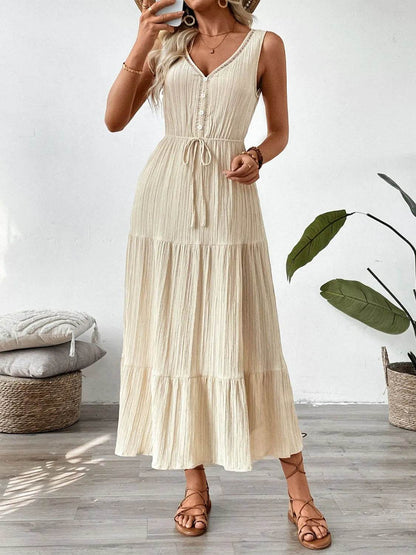 Decorative Button V-Neck Sleeveless Midi Tank Dress Trendsi 7a69ffda-5980-46fc-b738-31f8a963650f-Max-Origin