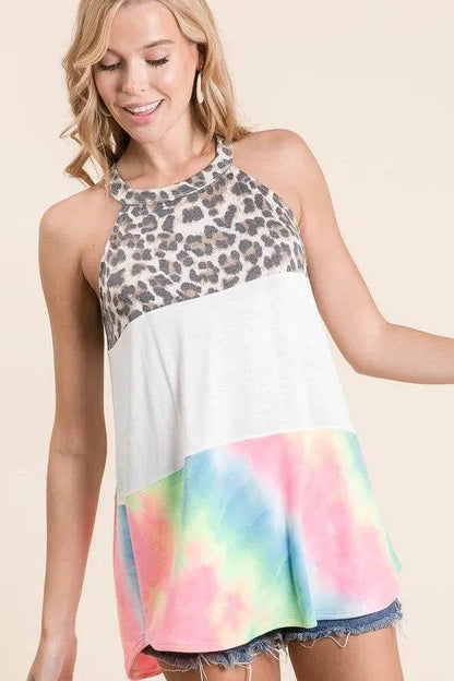 BiBi Leopard and Tie Dye Block Halter Neck Top IVORY Trendsi 7a6e9edc6c834ae3afdfe2898464072d-Max-Origin