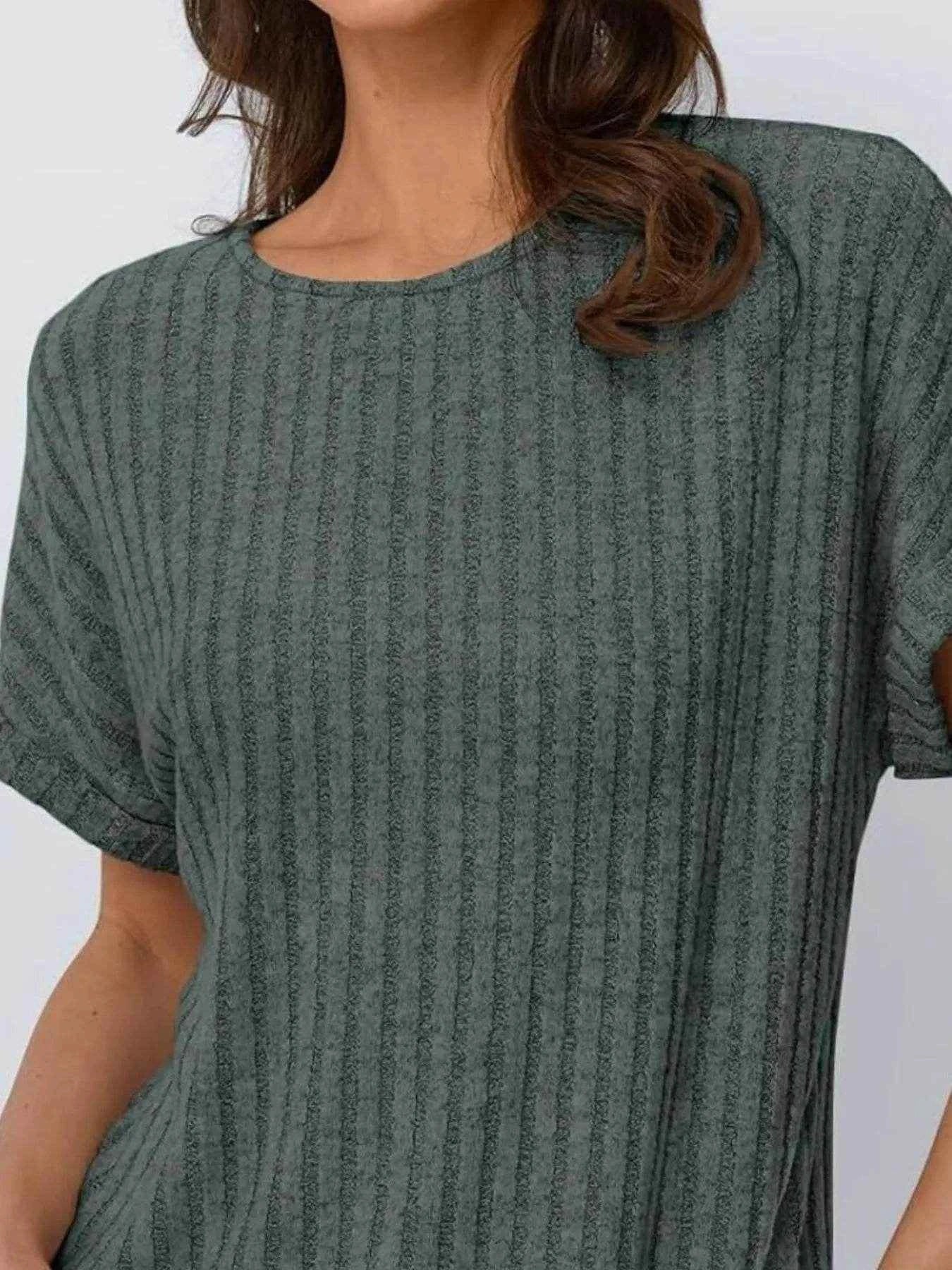 Casual Ribbed Knit Short Sleeve T-Shirt Trendsi 7a7586bf-ec75-4a2e-b6df-412bacf4ba7e-Max-Origin
