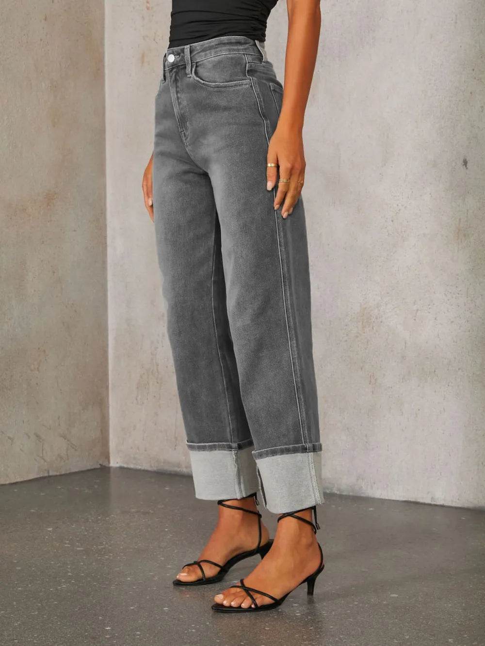 High Waisted Straight Leg Rolled Jeans Trendsi 7a7888da-6837-4ad7-8458-ec9f03f4f10e-Max