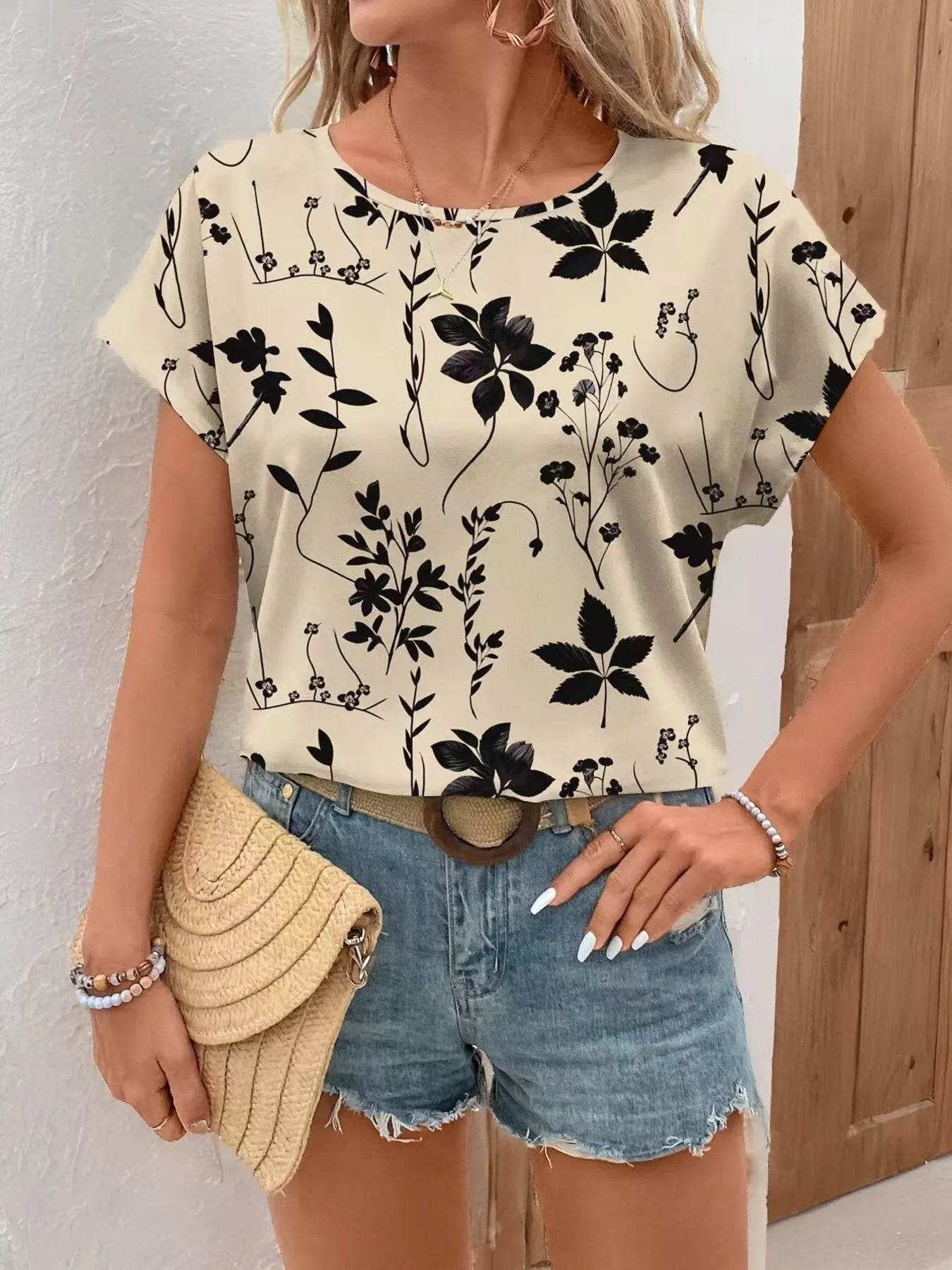 Printed Round Neck Short Sleeve Blouse Apricot Trendsi 7a846247b61a4106820fbb866165cafc-Max-Origin