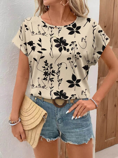 Printed Round Neck Short Sleeve Blouse Apricot Trendsi 7a846247b61a4106820fbb866165cafc-Max-Origin