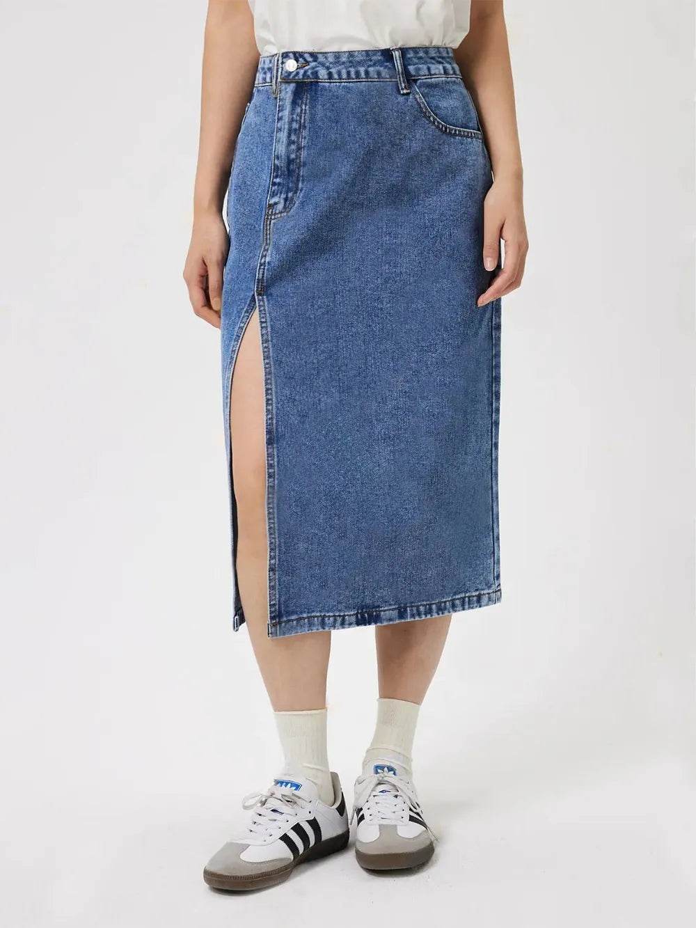 Slit Midi Denim Skirt with Pockets Medium Trendsi 7a882625-6463-4e92-84a7-bfcae961dc72-Max