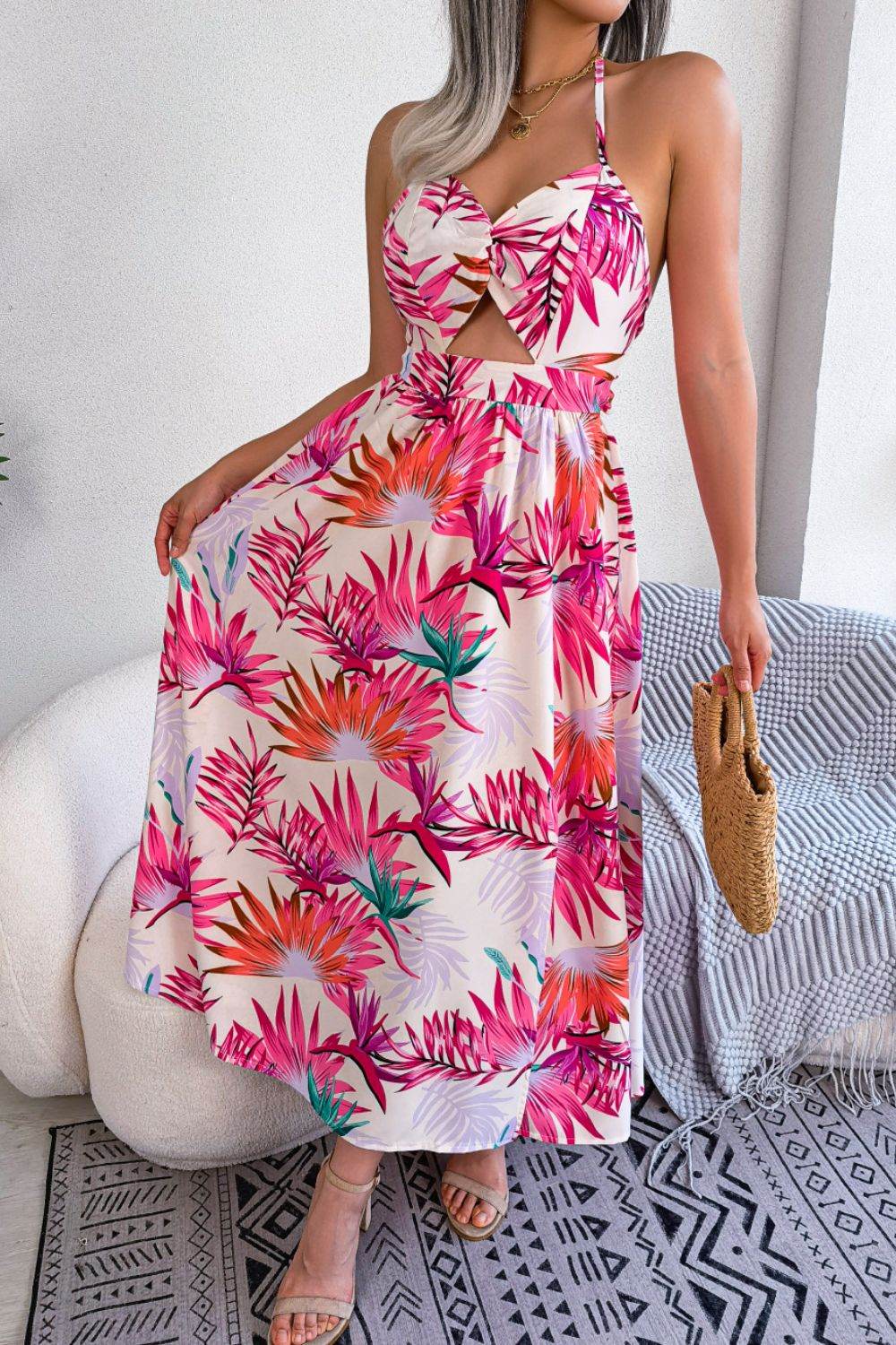 Botanical Print Tied Backless Cutout Slit Dress Trendsi 7abf9c239170430f858104312e67e49d-Max